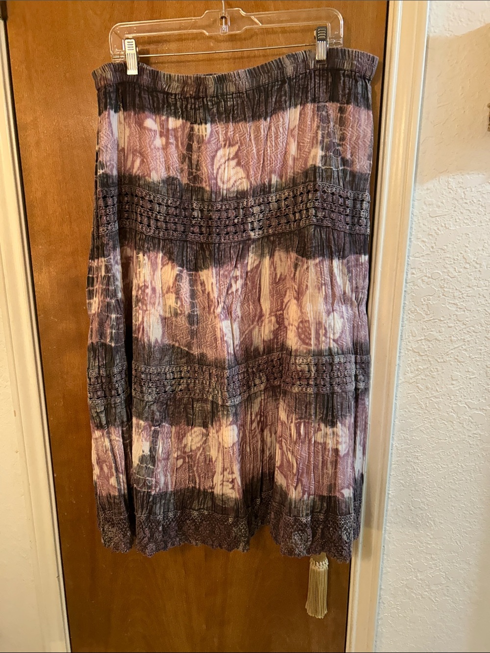 Boho Tiered Purple Floral Maxi Skirt. L